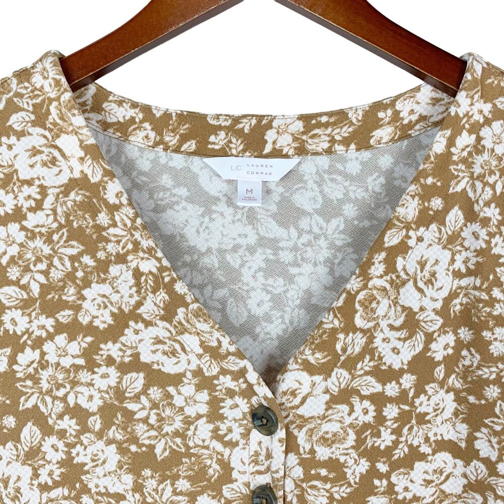 LC Lauren Conrad Mustard Floral Button-Front Dress - Picture 3 of 9